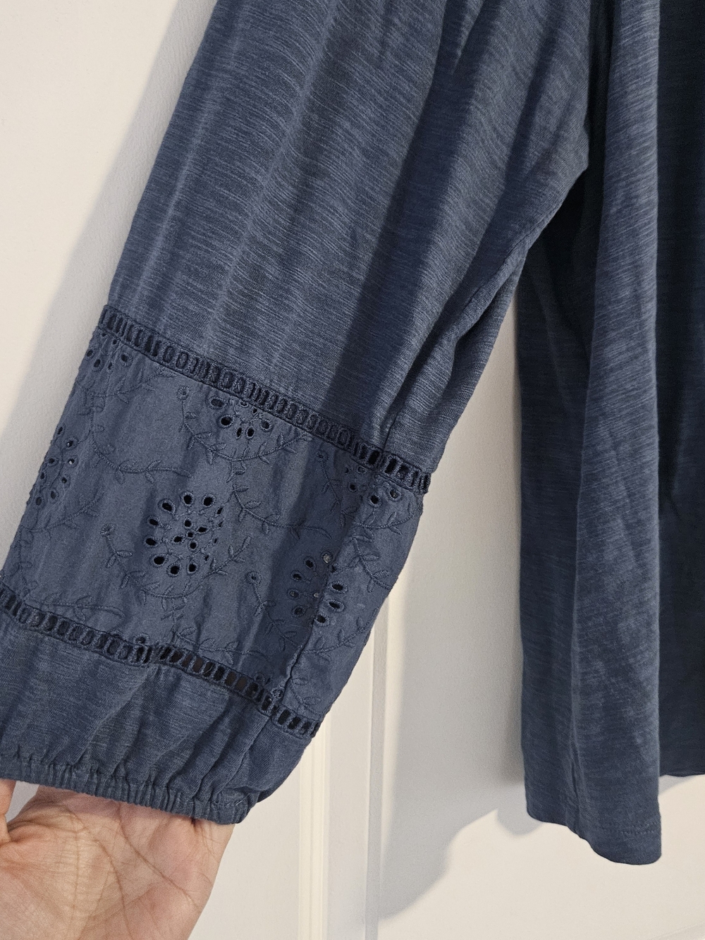 Style & Co Eyelet Peasant Top 3X Blue Cotton Modal Boho Blouse - Picture 4 of 6